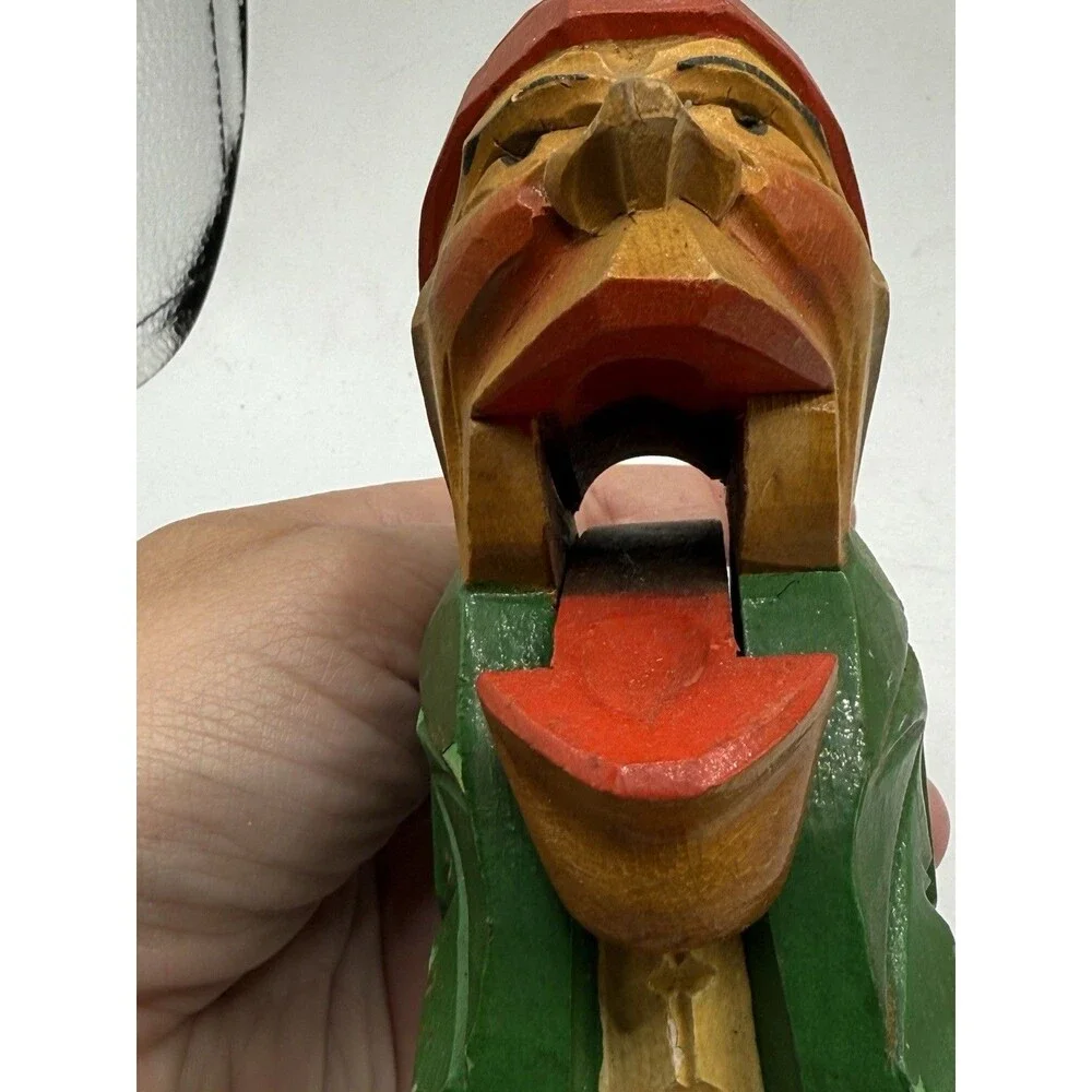 Hand Carved Rustic Red Hat Fisherman Nutcracker Nearly 9